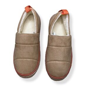 Vera Cosy Slippers Men Size 9 Tan Brown Slip On Faux Suede Sherpa Comfort NWOT